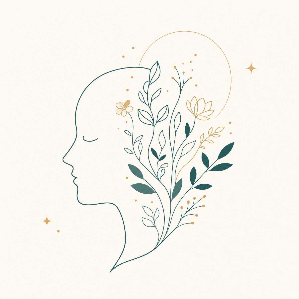 Ilustración de una mente en calma rodeada de naturaleza